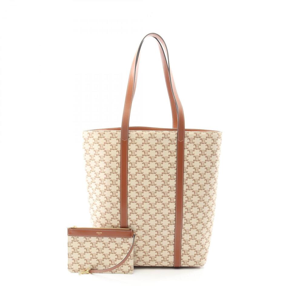 Celine Museum Bag Triomphe Tote Canvas Leather Beige Brown